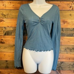 Wild Fable Womens Long Sleeve Square Neck Knit Cropped Top